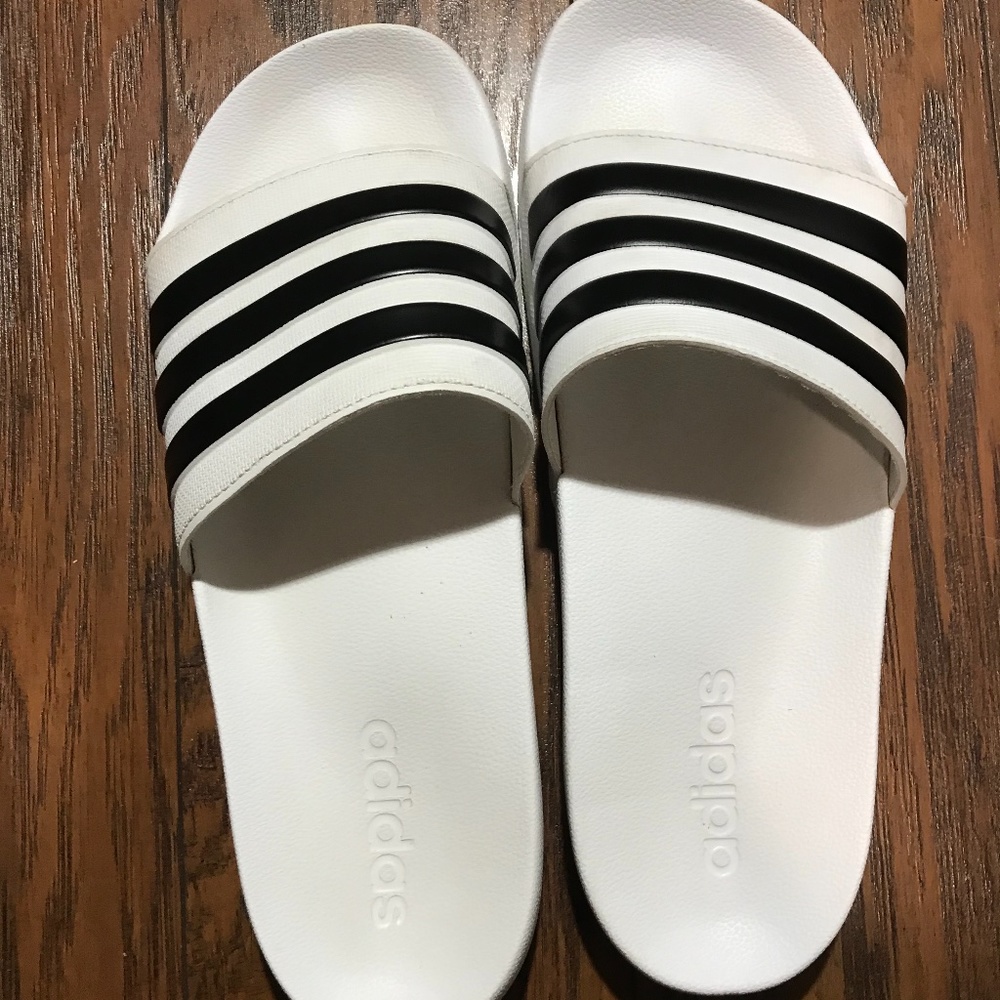 White Adidas slides